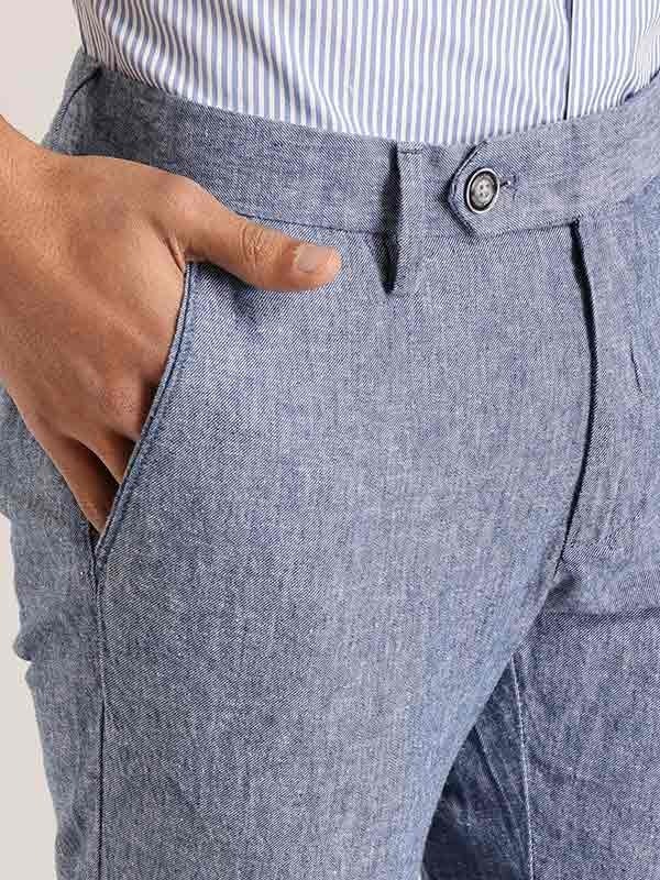 Indian Terrain Men's Slim Fit Self Design Blue Trousers